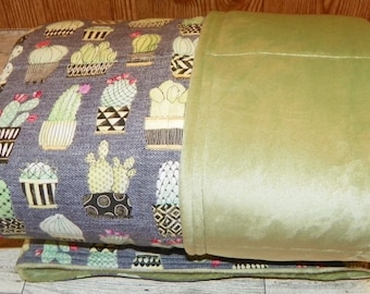 Cactus Weighted Blanket: Cotton Gray, Minky Back, Glass Beads, Anxiety Relief