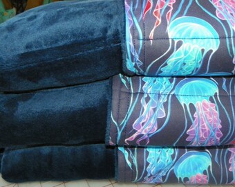 Weighted Blankets, Jellyfish Print, Minky, Glass Beads, Weighted Blanket Therapy, Weighted Blanket Hugs, Autism, Insomnia, Anxiety Relief
