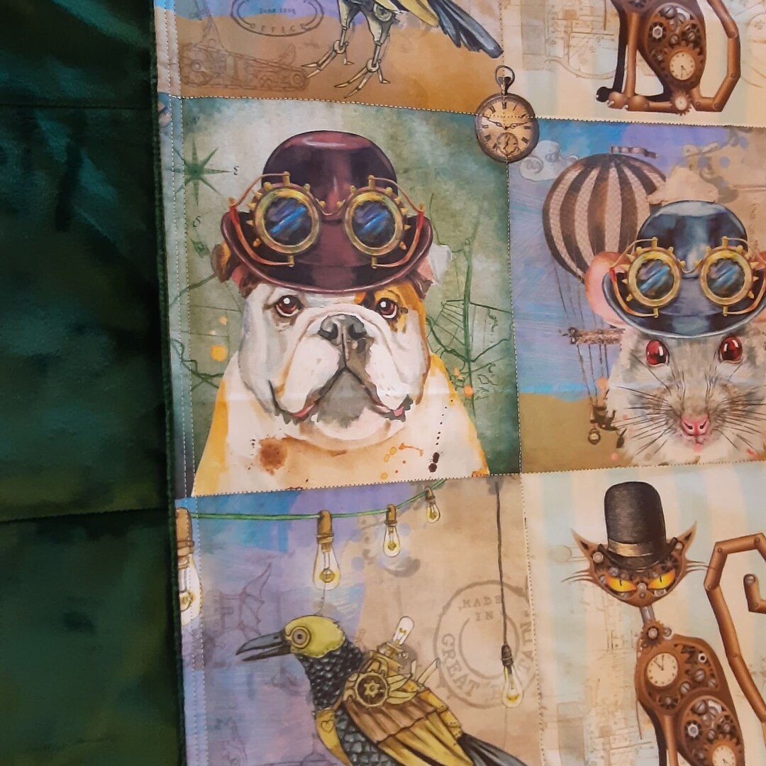 Weighted Blanket, Free Glass Upgrade, Steampunk Animal Patchwork Cotton