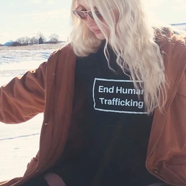 End Human Trafficking T Shirt. Black Awareness Tee