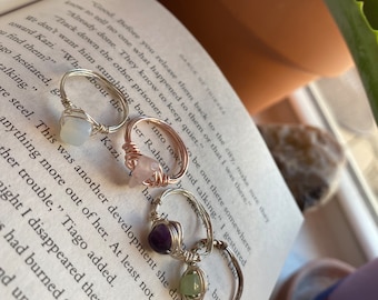 Wire Wrapped Crystal Rings | Wire Wrapped Crystal Bead Ring | Wire Wrapped Gemstone Ring | Gemstone Ring | Crystal Rings | Wire Rings