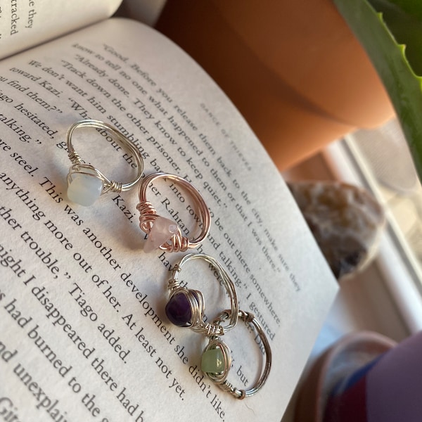 Wire Wrapped Crystal Rings | Wire Wrapped Crystal Bead Ring | Wire Wrapped Gemstone Ring | Gemstone Ring | Crystal Rings | Wire Rings