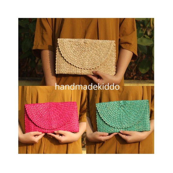 SALE Colorful Straw Clutch, Straw Bag, Hand Woven Bag, Pandan Leaf Bag, Women Bag, Clutch, Boho, Bohemian, Handmade Woven Straw Bag, Autumn