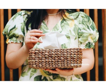 SALE Water Hyacinth Bag Tissue Box, Handwoven Straw Bag, Boho Bohemian Bag, Women Handmade Woven Straw Bag, Rattan Bag