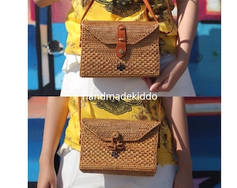 VENTA Bali Gran Envolción Bolsa de Rattan, Bolso crossbody Ata Grass, Bolsa Boho Boho, Bolso de paja tejido hecho a mano para mujeres (color natural)