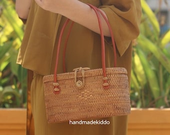 SALE Bali Rattan Ata Grass Handbag With Ribbon Closure, Rattan Bag, Woven Bag, Straw Bag, Women Bag, Boho Bohemian, Summer Autumn, Gift Idea