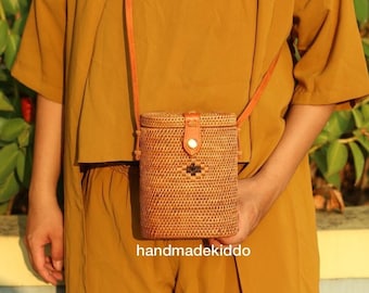 SALE Bali Tube Rattan Bag, Ata Grass Crossbody Straw Bag, Boho Bohemian Bag, Summer & Autumn Woven Straw Bag, Women Bag, Gift Ideas