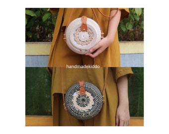 SALE Bali Braid Round Rattan Bag, Summer Autumn Round Crossbody Bag, Boho Style, Bohemian Bag, Women Handmade Woven Straw Bag, Straw Bag