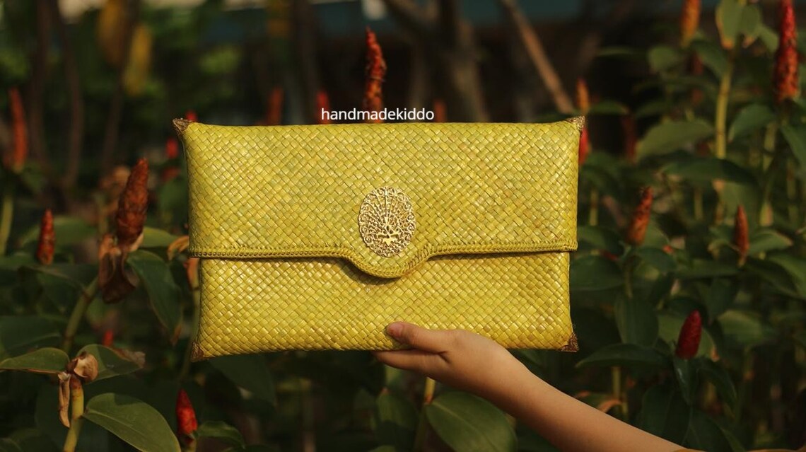 SALE Gold Straw Clutch Straw Bag Hand Woven Bag Pandan Leaf Etsy