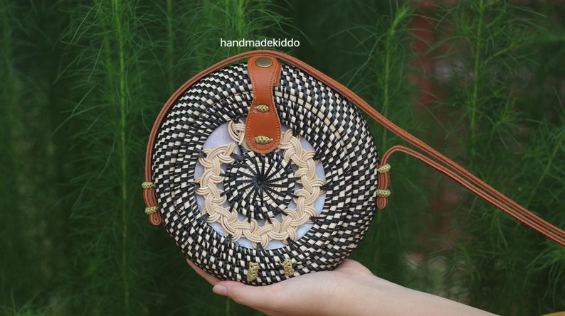 Bohemian Bag Straw Bag SALE Bali Braid Round Rattan Bag Boho Style Summer Autumn Round Crossbody Bag Women Handmade Woven Straw Bag