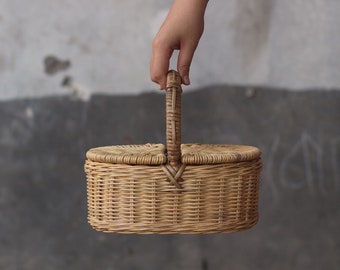 SALE Rattan Basket, Rattan Bag, Rattan Square Box, Rattan Box, Picnic Box in Square Shape, Picnic Box, Boho, Bohemian, Gift Ideas