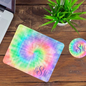 Tie Dye Fabric Design, Custom Monogram, Instant Download, PNG, Mouse Pad and Coaster, Desk Set, Sublimation Template