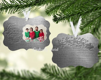 Silver Santa and Sleigh Design, Custom Designs, Benelux Ornament, Photo Memory, Christmas Ornaments, PNG, Sublimation Template