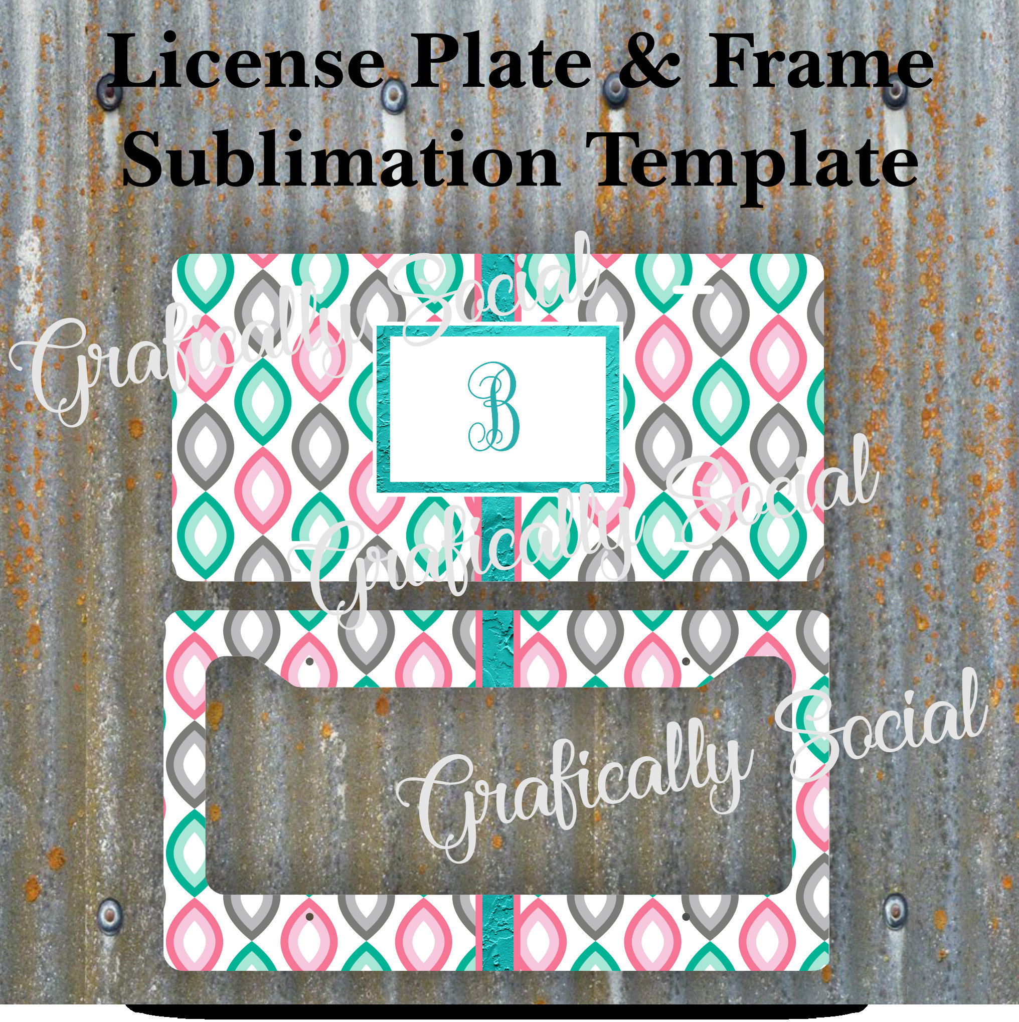 Pink Design And Teal Paint License Plate And Matching Frame Etsy