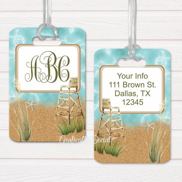 Beach Design, Custom Monogram, PNG, Instant Download, Custom Luggage Tag, Sublimation Template