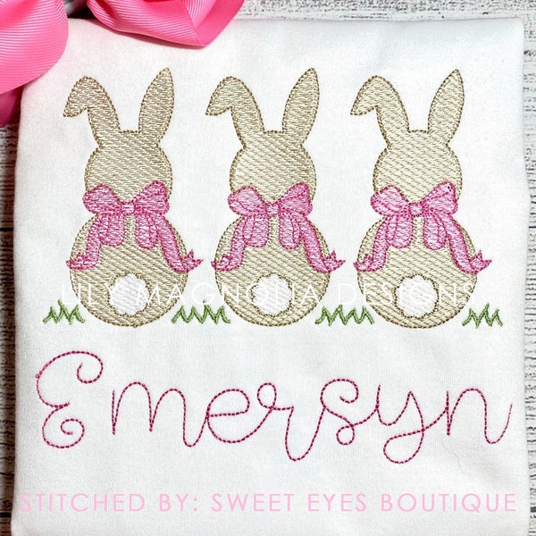 Bunny with bow sketch embroidery design, Bunny sketch filled embroidery design, Easter sketch embroidery design, instant download