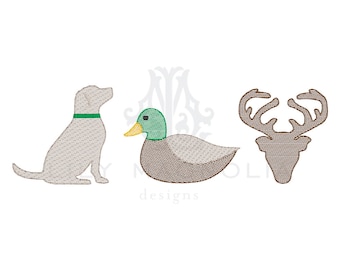 Hunting trio quick stitch embroidery design, hunting light filled embroidery design, vintage stitch, bean stitch, instant download, 5x7