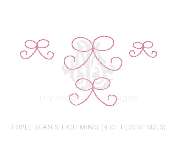 Triple bean mini bow design, mini bow embroidery design, bow bean stitch, mini bow quick stitch triple bean embroidery design