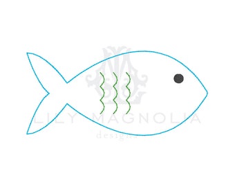 Motif de broderie poisson point rapide, motif de broderie vintage poisson, point vintage, point haricot poisson, téléchargement immédiat