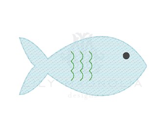 Motif de broderie poisson point rapide, motif de broderie rempli de croquis de poisson, point vintage, point de haricot de poisson, téléchargement immédiat