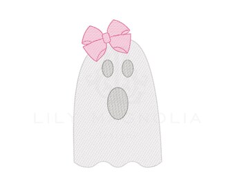 Ghost with bow sketch fill embroidery design, halloween ghost sketch fill, back stitch ghost design, halloween ghost , instant download