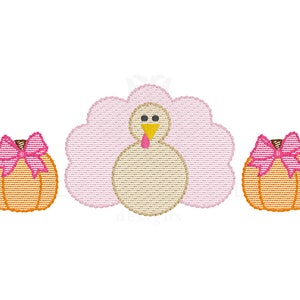 Girl turkey with pumpkins sketch embroidery design, sketch filled embroidery design, thanksgiving sketch embroidery design, instant download