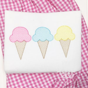Eiscreme Trio Schnellstich Stickdatei, Eiscreme Skizze Stickmuster, Vintage Stickmuster, Eisbohnenstich, sofort download