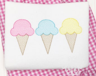 Ice Cream trio quick stitch embroidery design, ice cream sketch embroidery design, vintage stitch, ice cream bean stitch, instant download