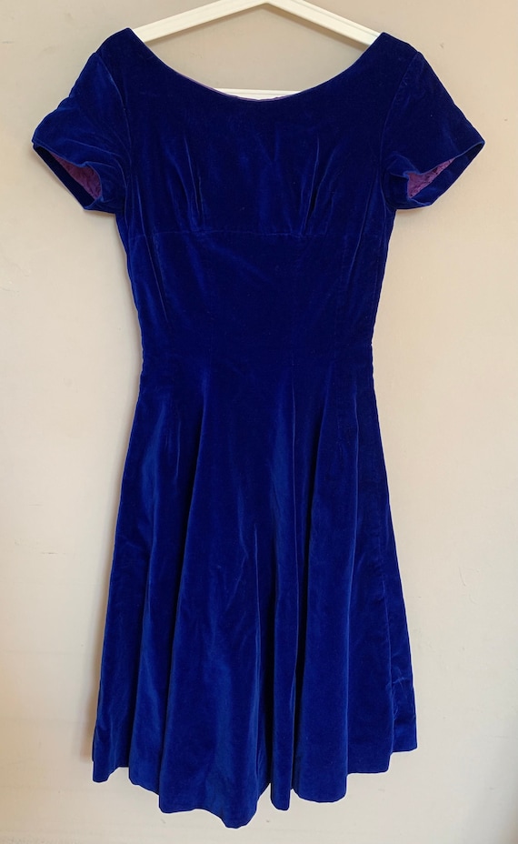 Gorgeous Blue Velvet Dress 50s 60s