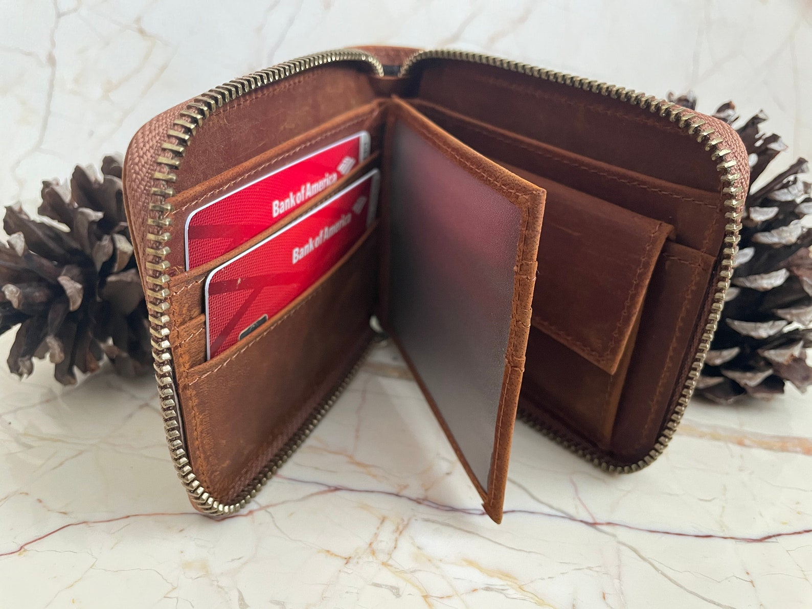 Custom Zipper Leather Wallet Valentines Day Gift Minimalist - Etsy
