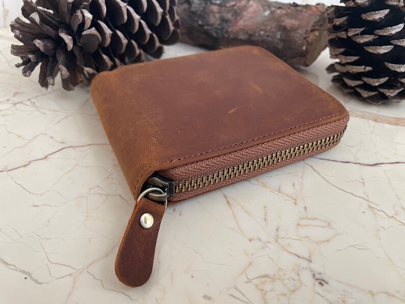 Custom Zipper Leather Wallet Valentines Day Gift Minimalist Etsy