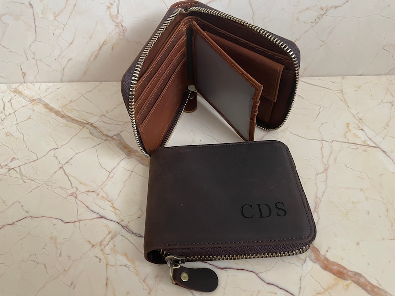 Custom Zipper Leather Wallet Valentines Day Gift Minimalist Etsy