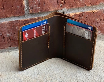 Personalized Bifold Leather, Slim Leather Wallet, Distressed Leather Wallet, Minimalist Leather Wallet, Unisex Wallet