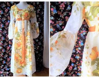 1970s Women/'s The House of Nu Mode Floral Print Drawstring Top