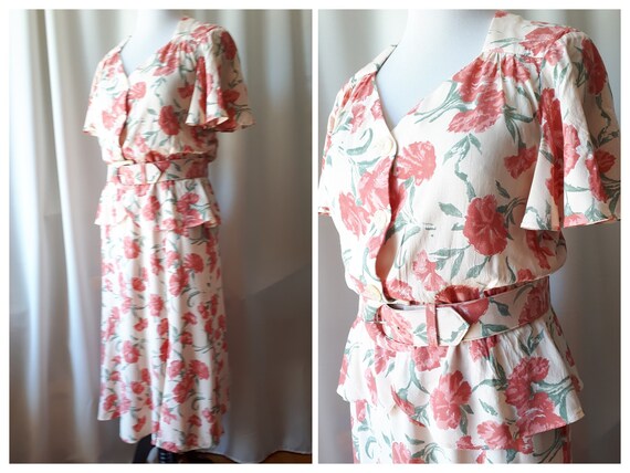 Vintage 1980s Peplum Midi Dress Size Large