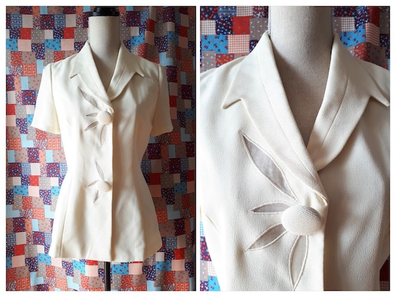 Vintage 1950s Short Sleeve Blouse Medium