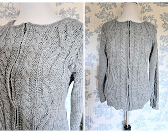 Size M to L Vintage 1990s Hand Knit Grey Cardigan
