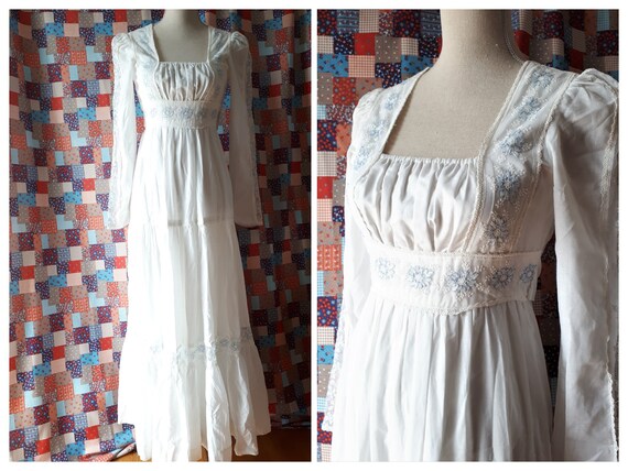 Vintage 1970s Gunny Sax White Cotton And Lace Maxi