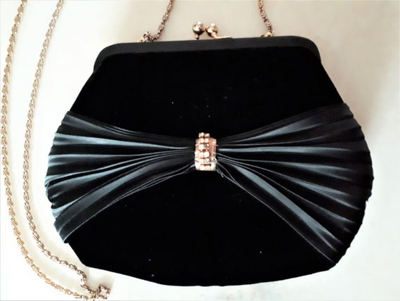 Vintage 1980s Black Velvet Evening Bag Hong Kong