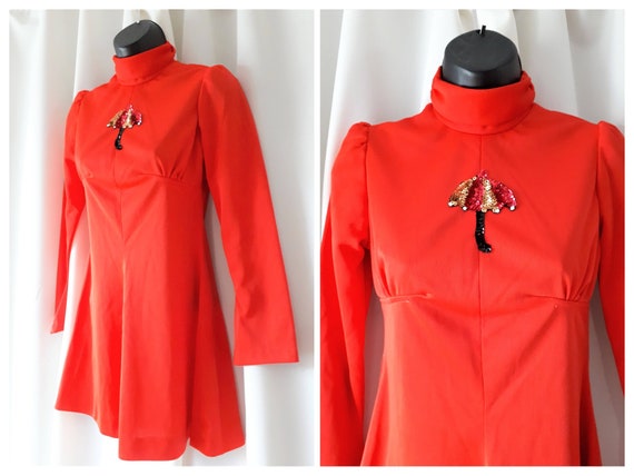 Vintage 1970s Ronda Roy Sequin Applique Mini Dress