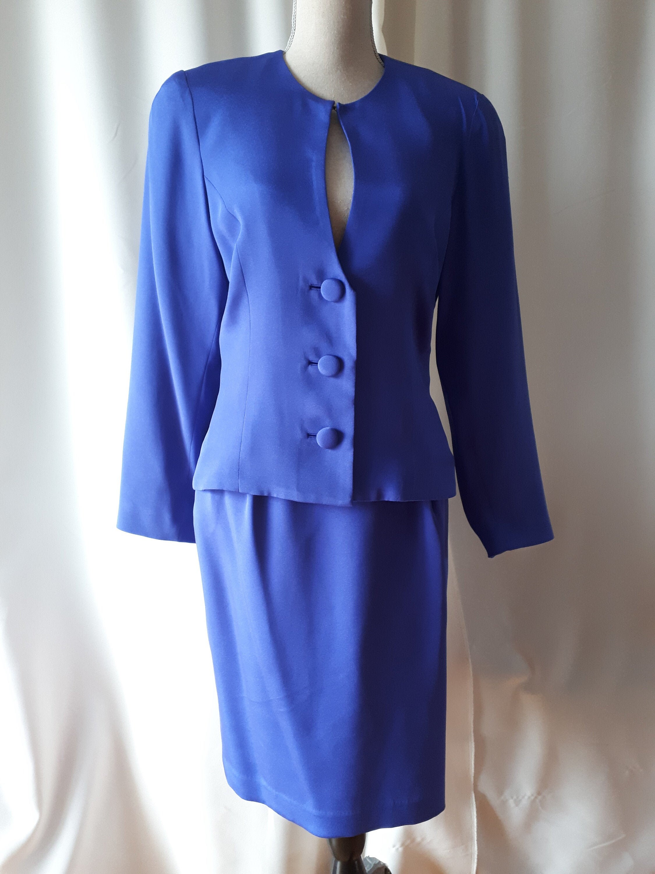 Vintage 1990s Flora Kung New York Blue Silk Suit Size 8 | Etsy
