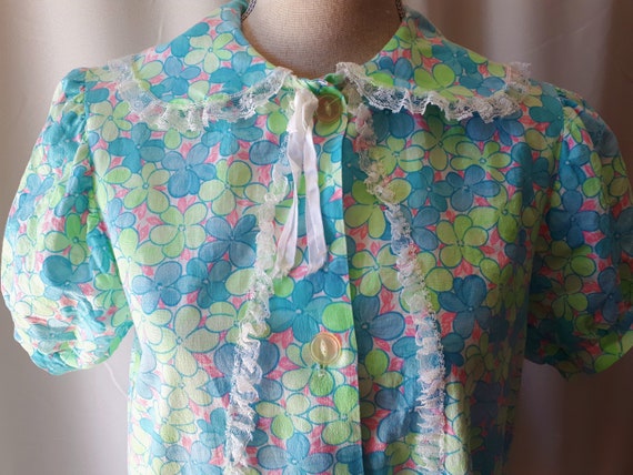 Vintage 1970s Floral Cotton Nightie Or Housecoat S