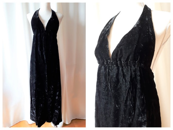 Vintage 1970s Halter Neck Velvet Maxi Dress Size S