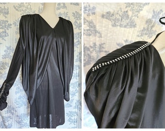 Size S to M Vintage 1980s Algo-Ettes Black Draped Dress