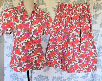 Size 10 Vintage 1980s Alluffe Cotton Blend  Blouse And Matching Skirt