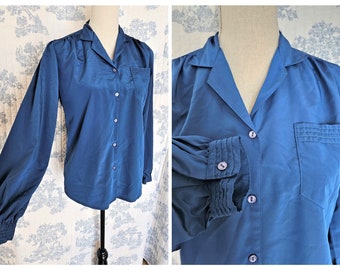 Clearance - Size 10 Vintage 1970s Sears Blue Long Sleeve Blouse