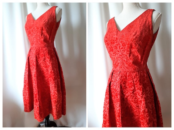 Vintage 1950s Maggi Stover Flocked Velvet Dress Si