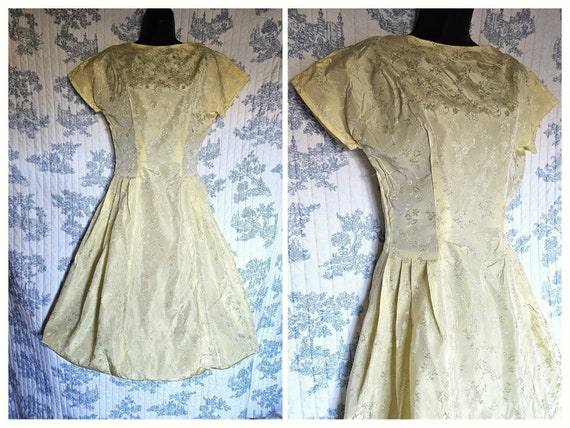 Size S Vintage 1950s  Yellow Crinoline Dress - image 1