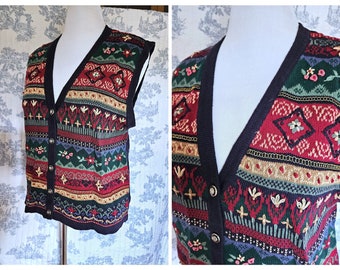 Taille L à XL vintage des années 1990 pull gilet en coton mélangé Koret