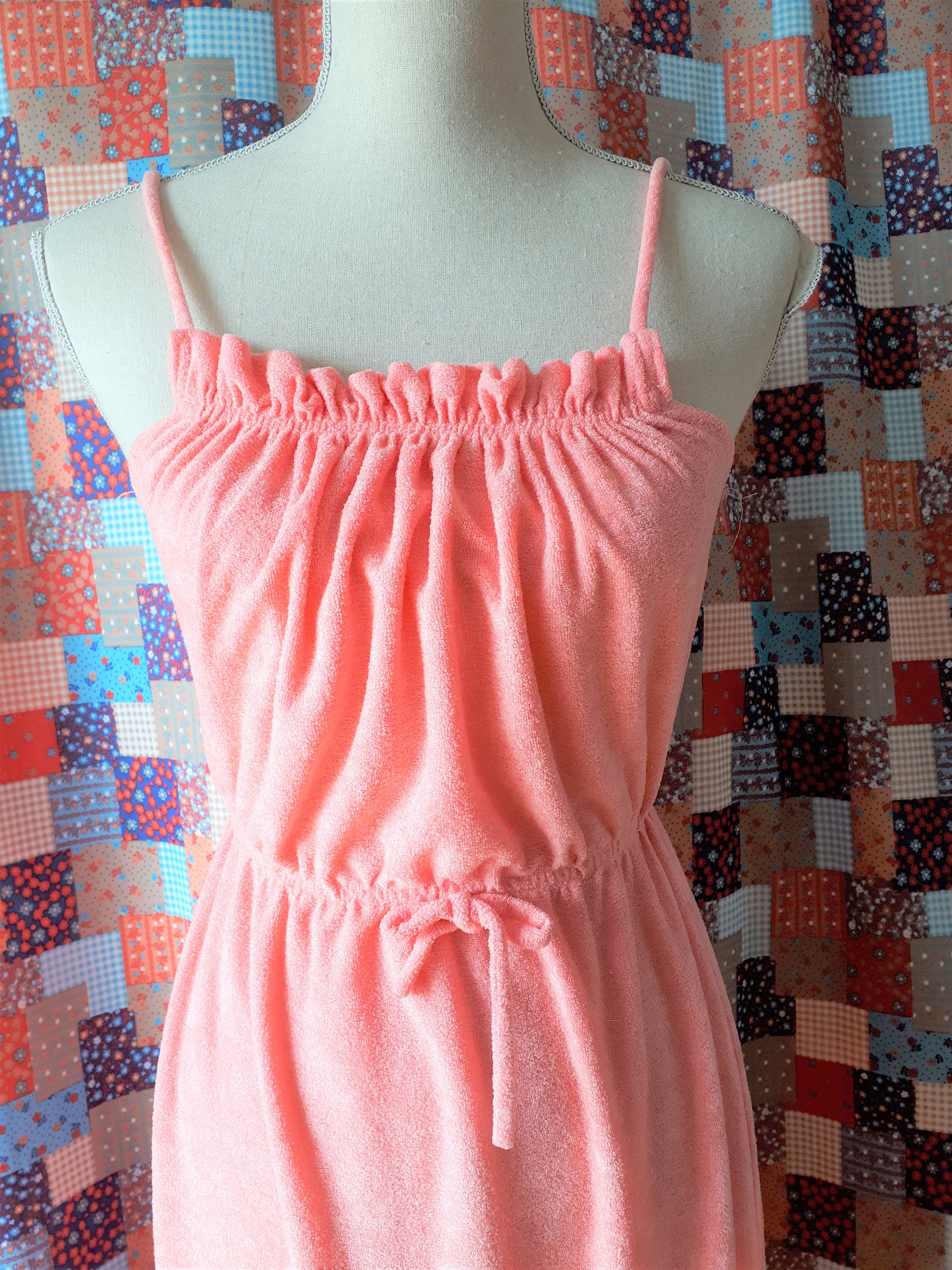 Vintage 1970s Pink Terry Cloth Midi Sun Dress Size XS to Small Etsy